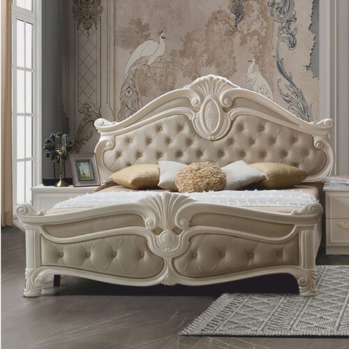 Casa Padrino Luxus Barock Doppelbett Creme - Prunkvolle Barock Schlafzimmer M�bel