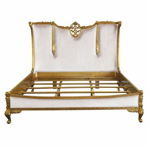 Casa Padrino Luxus Barock Doppelbett Wei� / Gold - Barockstil Schlafzimmer M�bel