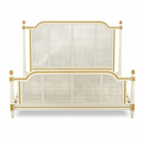 Casa Padrino Luxus Barock Doppelbett Elfenbein / Gold - Barockstil Schlafzimmer M�bel