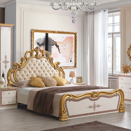 Casa Padrino Luxus Barock Doppelbett Creme / Wei� / Braun / Gold - Barockstil Schlafzimmer M�bel