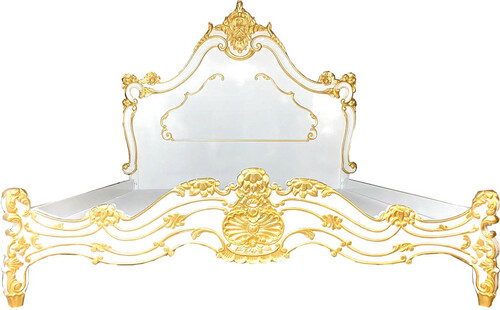 Casa Padrino Luxus Barock Doppelbett Wei� / Gold - Edles Massivholz Bett mit Kopfteil - Prunkvolle Schlafzimmer M�bel im Barockstil