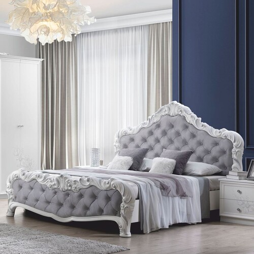 Casa Padrino Luxus Barock Doppelbett Grau / Wei� - Barock Schlafzimmer M�bel