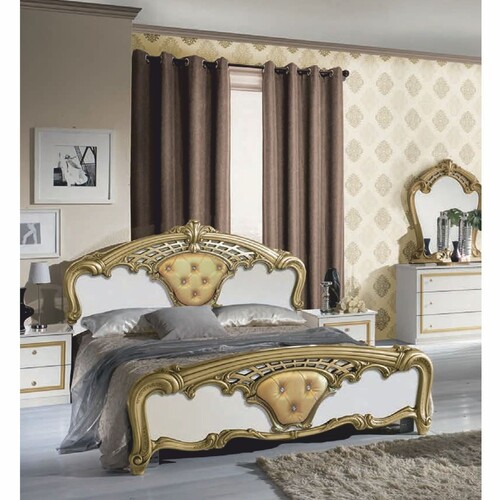 Casa Padrino Luxus Barock Doppelbett mit Glitzersteinen Wei� / Gold - Schlafzimmer M�bel