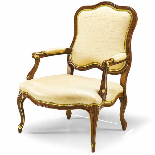 Casa Padrino Luxus Barock Leder Sessel Creme / Braun / Gold - Barock M�bel - Made in Italy