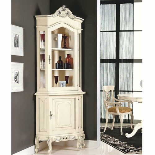 Casa Padrino Luxus Barock Eckvitrine Creme / Silber H. 226 cm - Barock M�bel - Made in Italy