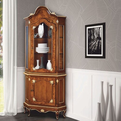 Casa Padrino Luxus Barock Eckvitrine Braun / Gold H. 222 cm - Barock M�bel - Made in Italy