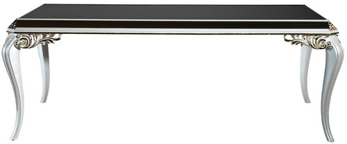 Casa Padrino Luxus Barock Esstisch Wei� / Gold / Schwarz 207 x 104 x H. 78 cm - Massivholz K�chentisch mit Glasplatte - Edle Esszimmer M�bel im Barockstil