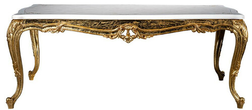 Casa Padrino Luxus Barock Esstisch Wei� / Gold 202 x 102 x H. 80 cm - Massivholz K�chentisch - Esszimmertisch - Prunkvolle Esszimmer M�bel im Barockstil