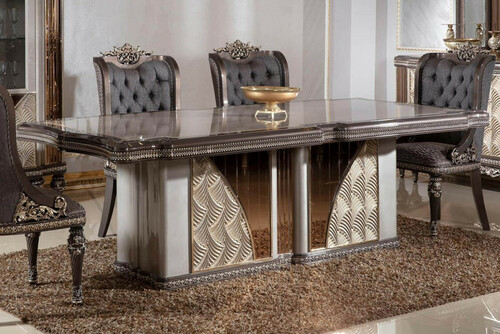 Casa Padrino Luxus Barock Esstisch Grau / Dunkelbraun / Gold - Rechteckiger Barockstil K�chentisch - Luxus Esszimmer M�bel im Barockstil - Barock Esszimmer M�bel - Barock Einrichtung