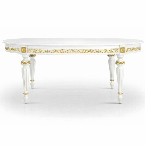 Casa Padrino Luxus Barock Esstisch Wei� / Gold 160-210 cm - Barock M�bel - Made in Italy