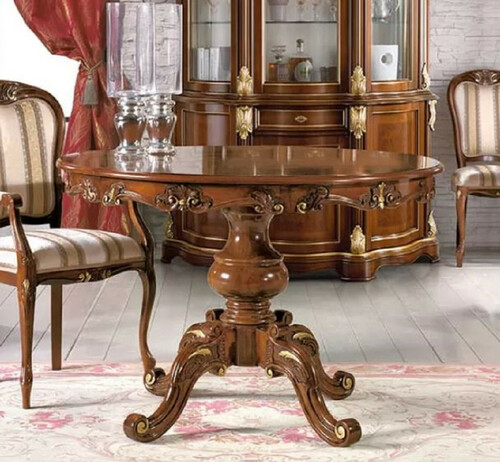 Casa Padrino Luxus Barock Esstisch Braun / Gold - Ausziehbarer Barock Esszimmertisch - Runder Barock K�chentisch - Barock Esszimmer M�bel - Luxus Qualit�t - Made in Italy