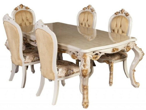 Casa Padrino Luxus Barock Esstisch Wei� / Gold - Handgefertigter Massivholz Esszimmertisch im Barockstil - Prunkvolle Barock Esszimmer M�bel
