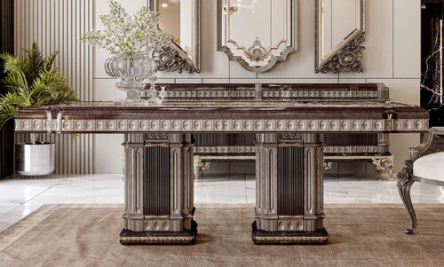 Casa Padrino Luxus Barock Esstisch Dunkelbraun / Grau 250 cm