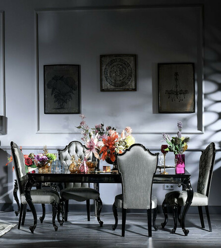 Casa Padrino Luxus Barock Esstisch Schwarz / Braun 210 x 110 x H. 78 cm - Edler Massivholz K�chentisch mit Glasplatte und Spiegelglas - Barock Esszimmer M�bel - Luxus Qualit�t - Made in Italy