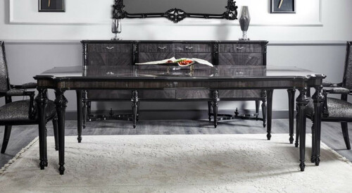 Casa Padrino Luxus Barock Esstisch Grau / Schwarz - Handgefertigter Massivholz Esszimmertisch - Luxus Esszimmer M�bel im Barockstil - Barock M�bel - Barock Einrichtung