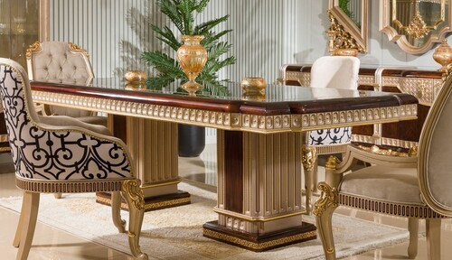 Casa Padrino Luxus Barock Esstisch Dunkelbraun / Grau / Gold 250 cm