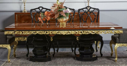 Casa Padrino Luxus Barock Esstisch Braun / Schwarz / Gold - Handgefertigter Massivholz Esszimmertisch - Luxus Esszimmer M�bel im Barockstil - Barock M�bel - Barock Einrichtung