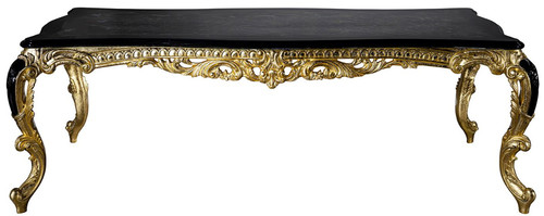 Casa Padrino Luxus Barock Esstisch Schwarz / Gold 230 x 114 x H. 80 cm - Prunkvoller Massivholz Esszimmertisch - Esszimmer M�bel im Barockstil