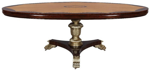 Casa Padrino Luxus Barock Esstisch Dunkelbraun / Naturfarben / Silber - Ovaler Barockstil Massivholz K�chentisch - Luxus Esszimmer M�bel im Barockstil - Barock Esszimmer M�bel