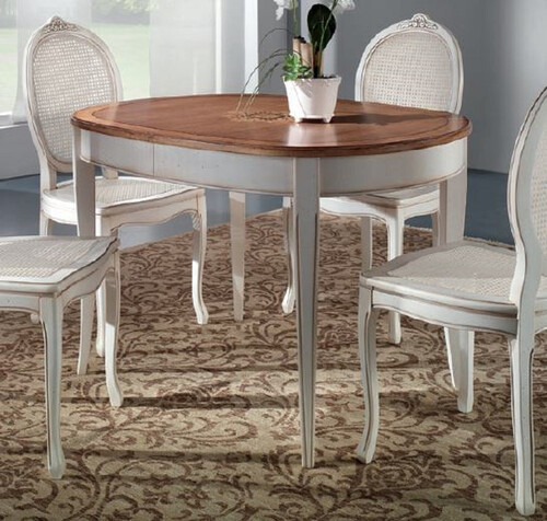 Casa Padrino Luxus Barock Esstisch Braun Intarsien / Antik Wei - Ovaler ausziehbarer Massivholz Esszimmertisch im Barockstil - Barock Esszimmer Mbel - Luxus Qualitt - Made in Italy