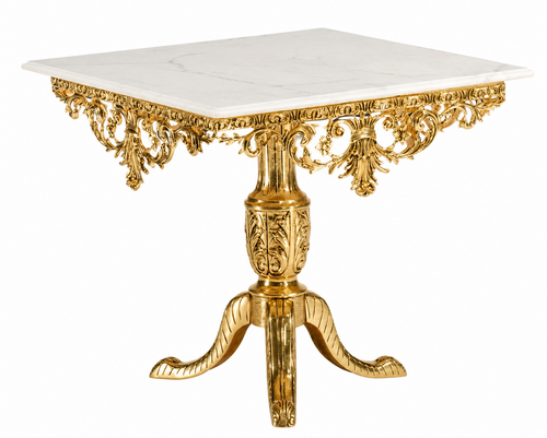 Casa Padrino Luxus Barock Esstisch Gold / Wei� - Quadratischer Bronze Esszimmertisch mit Marmorplatte - Luxus Esszimmer M�bel im Barockstil - Barock M�bel - Edel & Prunkvoll