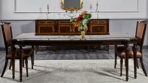 Casa Padrino Luxus Barock Esstisch Dunkelbraun - Handgefertigter Massivholz Esszimmertisch - Luxus Esszimmer M�bel im Barockstil - Barock M�bel - Barock Einrichtung