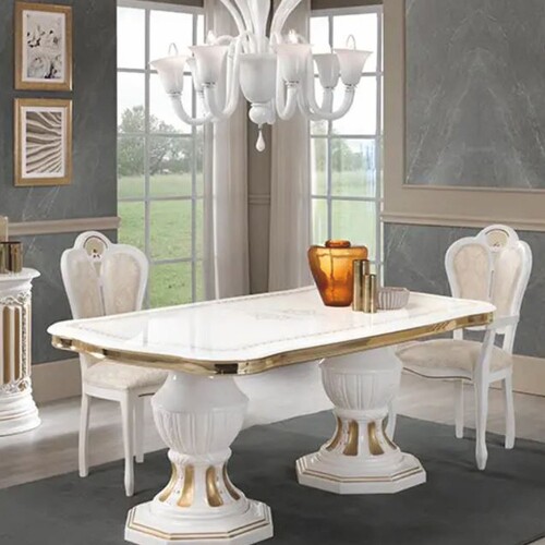 Casa Padrino Luxus Barock Esstisch Wei� / Gold 185-230 cm - Made in Italy
