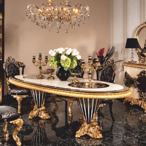 Casa Padrino Luxus Barock Esstisch Wei� / Schwarz / Gold 280 cm - Ovaler Esszimmertisch mit Glasplatten - Barock Esszimmer M�bel