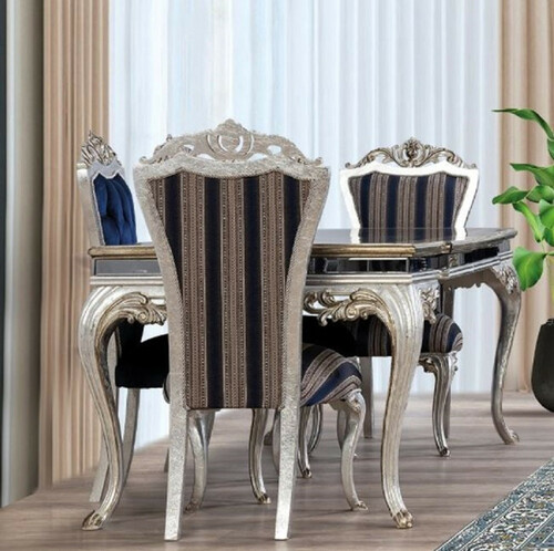 Casa Padrino Luxus Barock Esstisch Schwarz / Gold / Silber - Edler Massivholz Esszimmertisch mit Spiegelglas - Barock Esszimmer M�bel - Edel & Prunkvoll