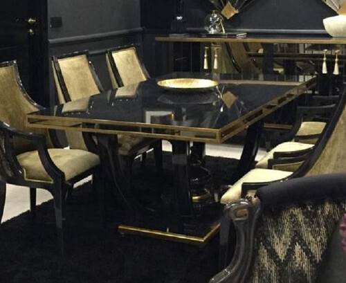 Casa Padrino Luxus Barock Esstisch Schwarz / Gold - Prunkvoller Barockstil K�chentisch - Luxus Esszimmer M�bel im Barockstil - Prunkvolle Barock Esszimmer M�bel