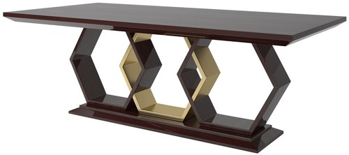 Casa Padrino Designer Esstisch Dunkelbraun Hochglanz / Gold 220 x 110 x H. 77 cm - Edler Rechteckiger Massivholz K�chentisch - Luxus Qualit�t