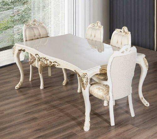 Casa Padrino Luxus Barock Esstisch Wei� / Gold - Rechteckiger Barockstil K�chentisch - Luxus Esszimmer M�bel im Barockstil - Barock Esszimmer M�bel - Barock Einrichtung