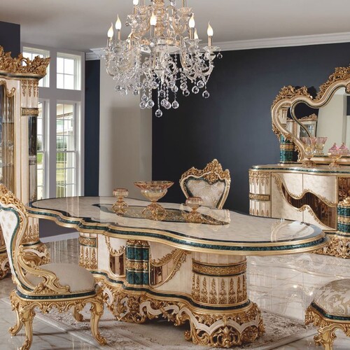 Casa Padrino Luxus Barock Esstisch Wei� / Beige / Gr�n / Gold 307 cm - Prunkvolle Barock Esszimmer M�bel
