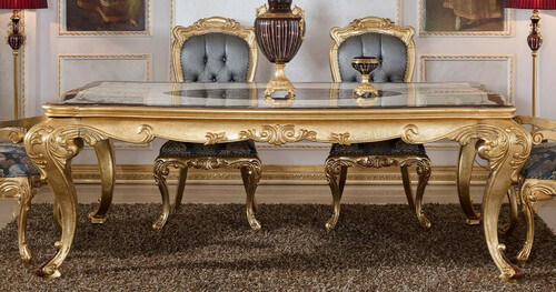 Casa Padrino Luxus Barock Esstisch Wei� / Braun / Gold - Prunkvoller Massivholz Esszimmertisch im Barockstil - Prunkvolle Barock Esszimmer M�bel