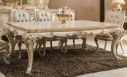 Casa Padrino Luxus Barock Esstisch Cremefarben / Gold - Prunkvoller Massivholz Esszimmertisch im Barockstil - Prunkvolle Barock Esszimmer M�bel