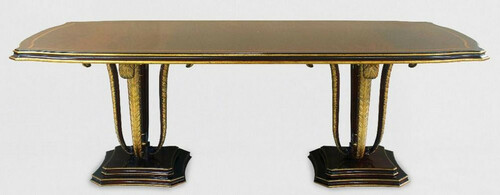 Casa Padrino Luxus Barock Esstisch Braun / Gold 240 x 110 x H. 78 cm - Edler Massivholz K�chentisch mit dekorativen handgeschnitzten Federn - Esszimmer M�bel im Barockstil