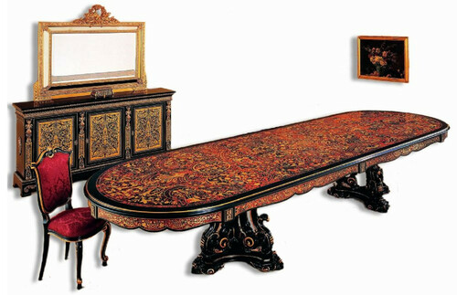 Casa Padrino Luxus Barock Boulle Esstisch Schwarz / Rot / Gold 400 x 130 x H. 80 cm - Handgefertigter Massivholz Esszimmertisch - Barock Esszimmer M�bel - Edel & Prunkvoll