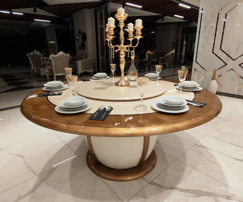 Casa Padrino Luxus Barock Esstisch Cremefarben / Gold - Runder Massivholz Esszimmertisch mit drehbarem Mittelteil - Edle Barock Hotel & Restaurant M�bel