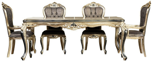 Casa Padrino Luxus Barock Esstisch Antik Gold / Schwarz - Rechteckiger Barockstil K�chentisch - Luxus Esszimmer M�bel im Barockstil - Barock Esszimmer M�bel - Barock Einrichtung