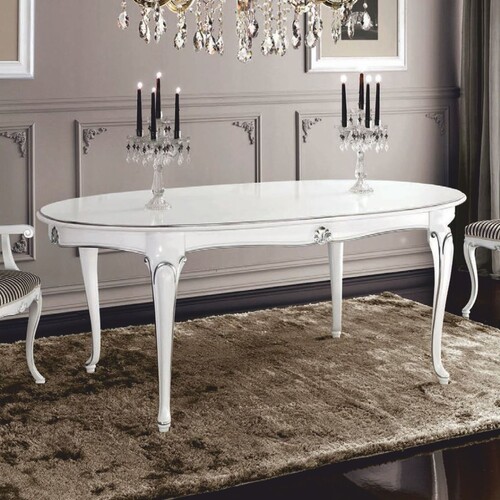 Casa Padrino Luxus Barock Esstisch Wei� / Silber 200-280 cm - Made in Italy