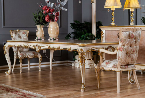 Casa Padrino Luxus Barock Esszimmer Set - 1 Barock Esstisch & 8 Barock Esszimmerst�hle mit elegantem Muster - Prunkvolle Esszimmer M�bel im Barockstil