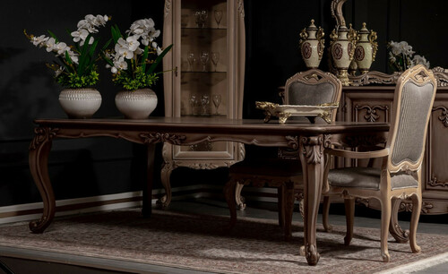 Casa Padrino Luxus Barock Esszimmer Set Braun / Grau / Naturfarben - 1 Barock Esstisch & 8 Barock Esszimmerst�hle - Prunkvolle Esszimmer M�bel im Barockstil