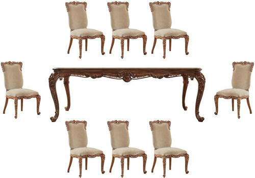 Casa Padrino Luxus Barock Esszimmer Set Beige / Braun - 1 Barock Esstisch & 8 Barock Esszimmerst�hle - Prunkvolle Esszimmer M�bel im Barockstil