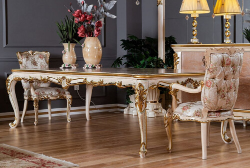 Pomp��s by Casa Padrino Luxus Barock Esszimmer Set Provence Beige / Wei� / Gold - Pomp��se Barockstil Esszimmerm�bel designed by Harald Gl��ckler