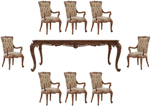 Casa Padrino Luxus Barock Esszimmer Set Beige / Braun - 1 Barock Esstisch & 8 Barock Esszimmerst�hle mit Armlehnen - Esszimmer M�bel im Barockstil - Edel & Prunkvoll