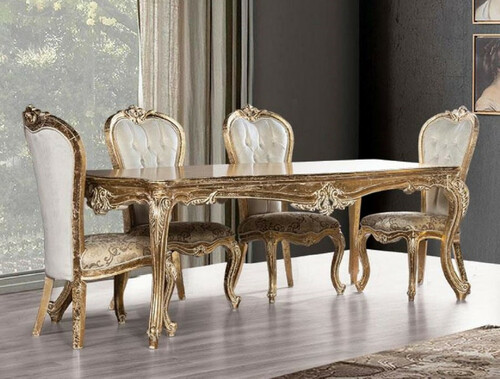 Casa Padrino Luxus Barock Esszimmer Set Wei� / Gold / Antik Gold - 1 Barock Esstisch & 6 Barock Esszimmerst�hle - Esszimmer M�bel im Barockstil - Edel & Prunkvoll