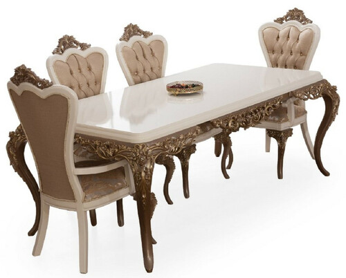 Casa Padrino Luxus Barock Esszimmer Set Wei� / Braun / Gold - 1 Esszimmertisch & 6 Esszimmerst�hle - Edle Barock Esszimmer M�bel - Edel & Prunkvoll