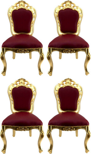Casa Padrino Luxus Barock Esszimmerstuhl Set Bordeauxrot / Gold - 4 handgefertigte Esszimmerst�hle mit Lederoptik - Barock Esszimmer M�bel