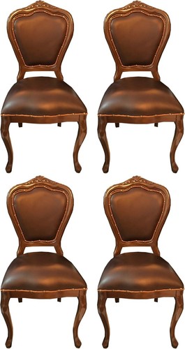 Casa Padrino Luxus Barock Esszimmer Set Braun / Braun 45 x 47 x H. 99 cm - 4 handgefertigte Massivholz Esszimmerst�hle mit Echtleder - Barock Esszimmerm�bel