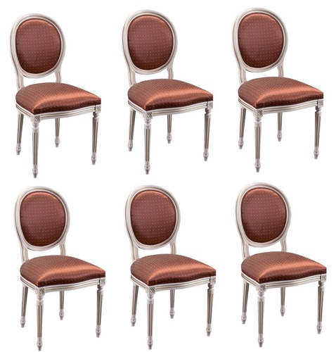 Casa Padrino Luxus Barock Esszimmer Set Creme / Gold / Orange 49 x 43,5 x H. 98 cm - 6 Esszimmerst�hle - Esszimmerm�bel